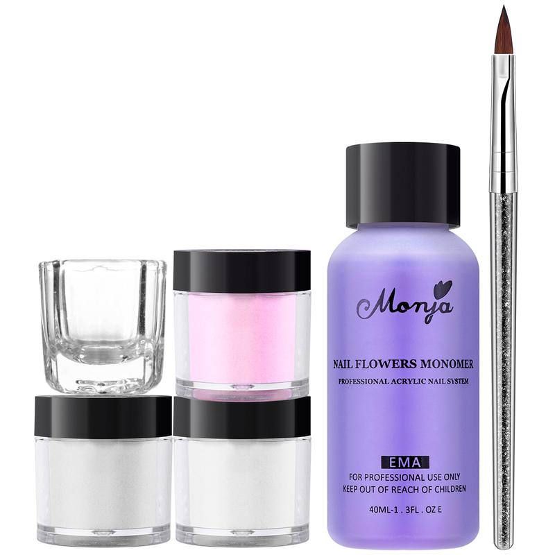 Bộ Dụng Cụ Làm Móng Nghệ Thuật Phấn Lỏng Acrylic, Monja, 6 Cái, Bao Gồm Cọ Vẽ Chạm Khắc Móng Tay, Cốc Đựng, Bộ Làm Móng Xây Dựng Nối Dài Móng Tay