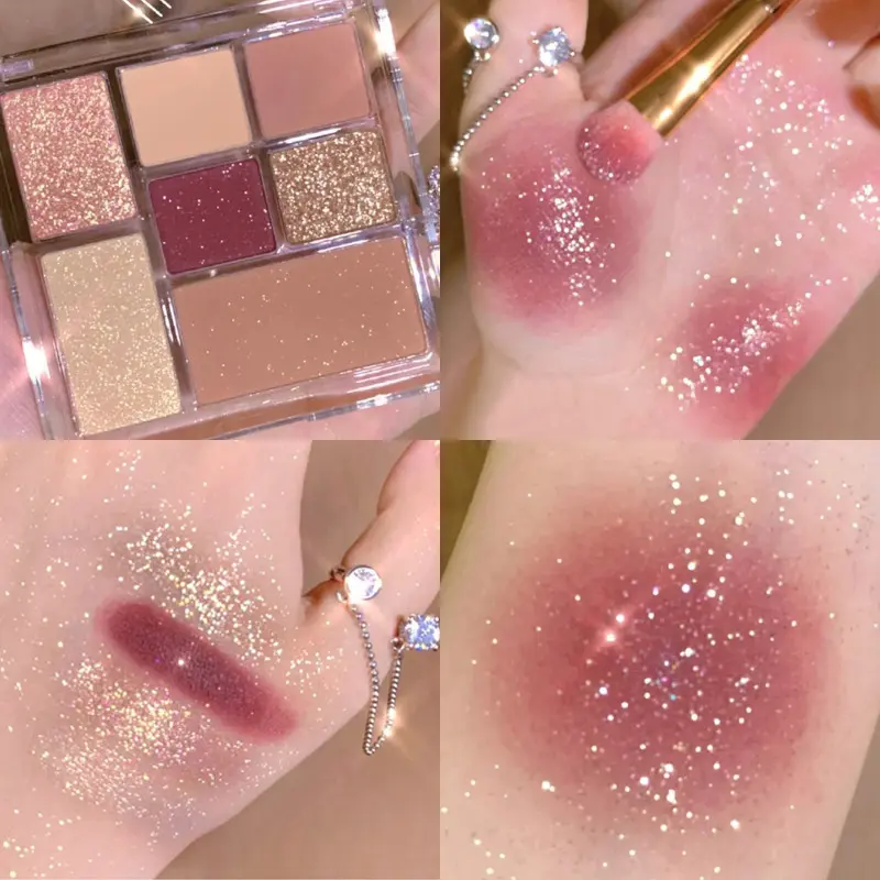 Tấm phấn mắt bảy màu, màu đất, ngọc trai, mờ, phấn mắt INS, má hồng, tạo khối