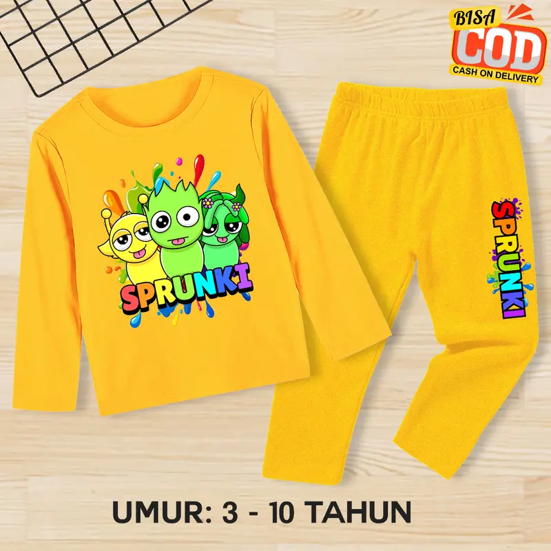 Setelan Sprunki Lucu Anak Laki-Laki/Perempuan Umur 3-10 Tahun Baju Sprunki Celana Panjang 2