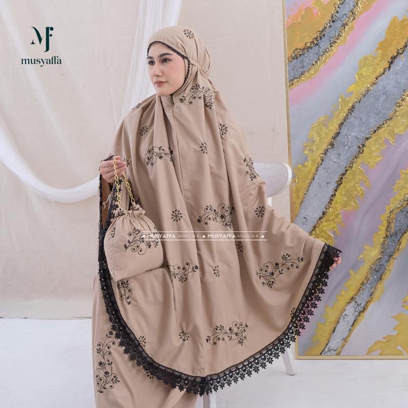 MUSYAFFA - Mukena Dewasa Bordir Clara Premium Cantik Mewah Atasan Bawahan Bunga Katun Muslim Mukenah Mukena bordir 4