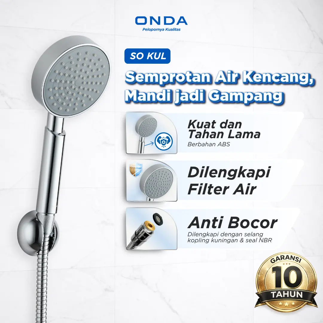 ONDA Hand Shower Mandi SO KUL Kepala Shower Set Shower Heads Spray Pijat Sower Putih Genggam Anti Bocor Tahan Lama Sower Genggam