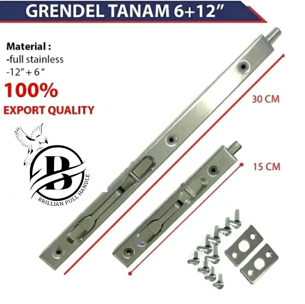 Grendel Tanam Stainless Steel 6 inch + 12 inch Pintu Kuputarung