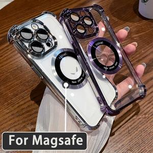Luxury Plating Transparent Magnetic Case For iPhone 17 16 15 14 13 12 11 Pro Max Plus Bumper Shockproof  Cov Protectors Waterproof