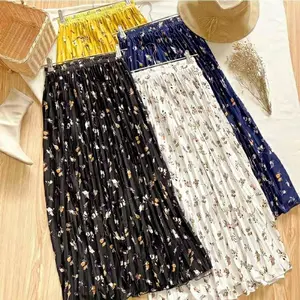 Rok Plisket Motif Bunga Dewasa Muslim Wanita Panjang Bawahan