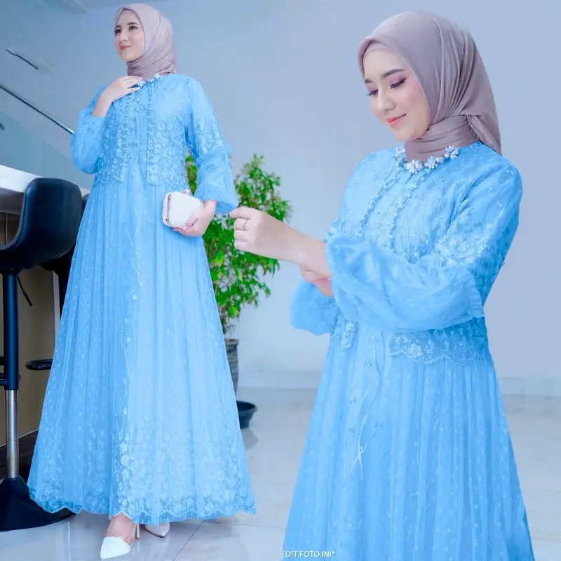 [ TerMurah ]VeLLa Gamis terBaru Brukat Premium Full Layer Depan Dress Seragam Pesta Kondangan Remaja Dewasa Wanita Jumbo 3