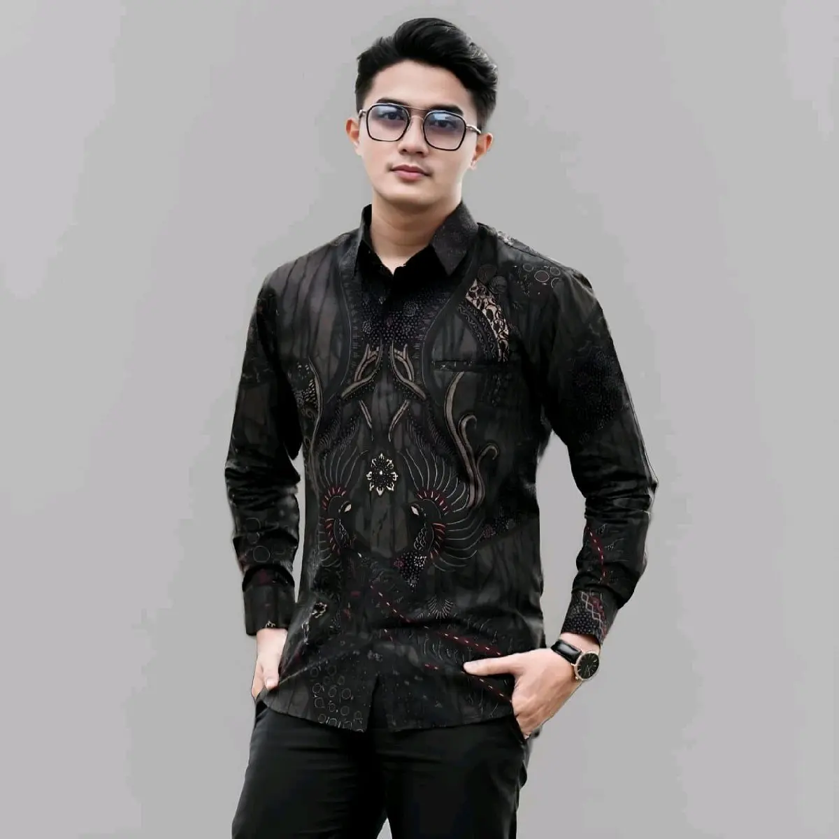 Kemeja Batik Pria Hitam Panjang Dewasa Baju Batik Kantor size M.L.XL.XXL High Kain Lembut Motif