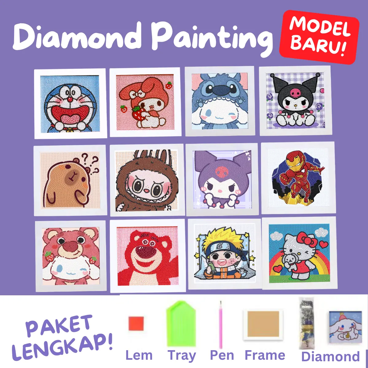 Diamond Painting Kreatif Diamond Paint Berlian Bulat DIY Berlian DIY Dengan Bingkai Foto Diamondpainting Montessori Anak Souvenir Ulang Tahun Set Sulam Anak TK Mainan Edukasi