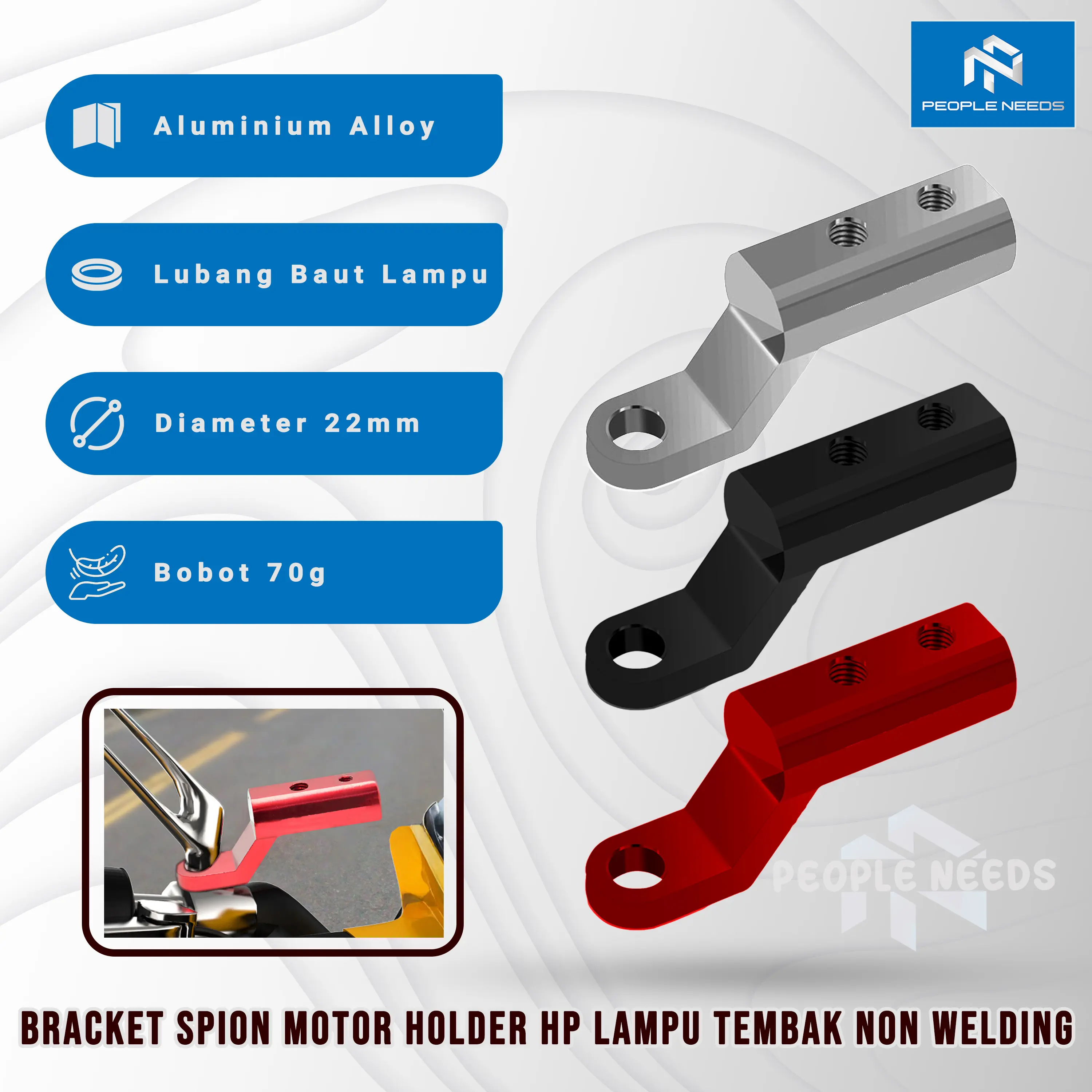Bracket Spion Motor Holder HP Lampu Tembak FULL Aluminium Aloy Non Welding
