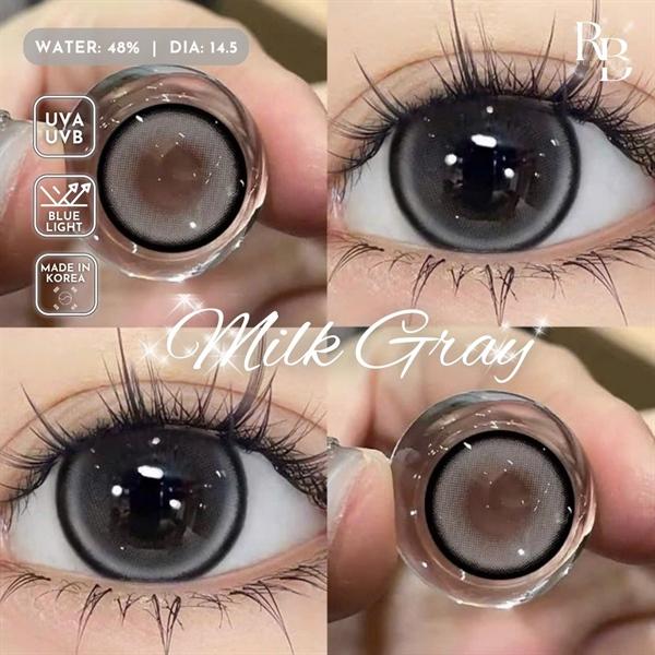   CÓ CẬN  1 Cặp Kính Áp Tròng Màu Xám Milk Gray 0-5 Độ Lens Mắt Màu Xám Có Viền + Tặng Khay Dụng Cụ Đeo 