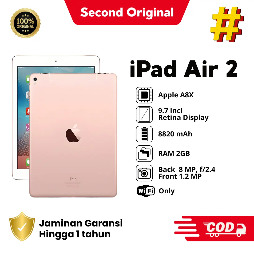 #[SECOND] iPad Air 2 Apple Original Bekas | Bergaransi | Siap Kirim | Bisa COD | Termurah | Versi Full Update IOS 15 | Kerja | Game