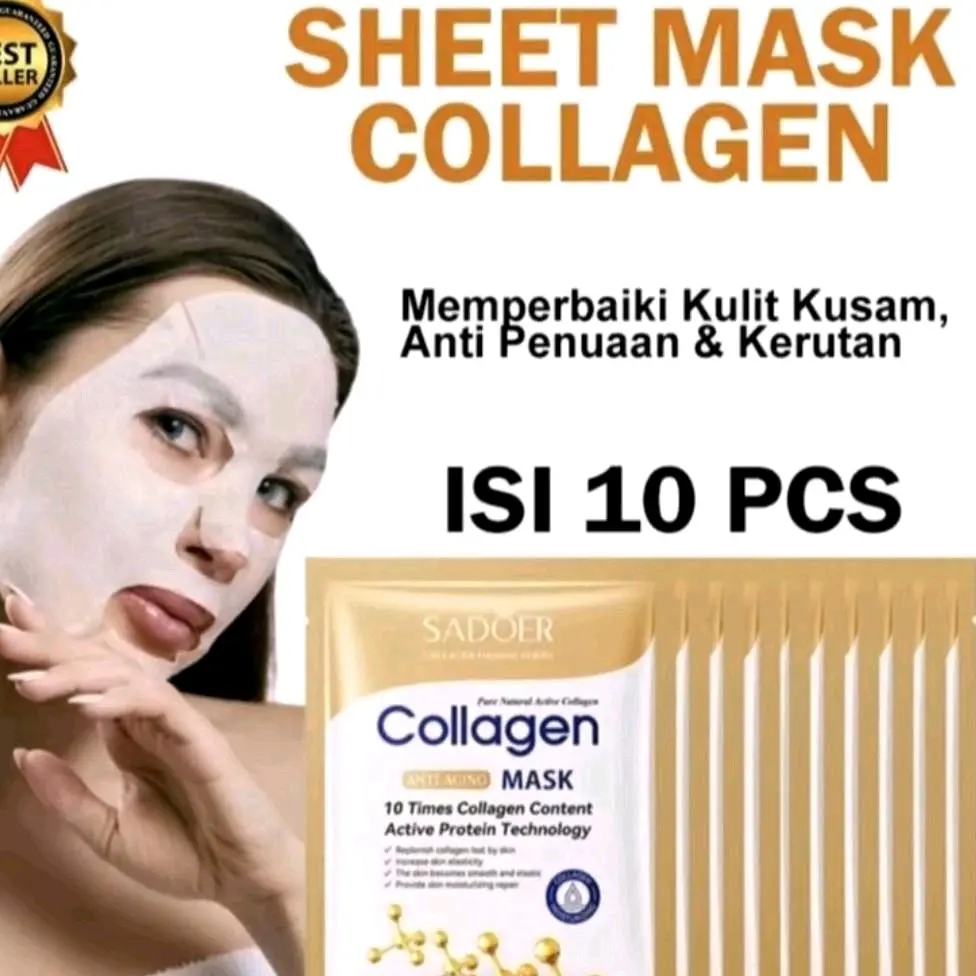 (Paket 10 Pcs) SADOER SHEET MASK Collagan Face Mask Brightening Moisturizing Skincare Anti Aging Masker Wajah Kolegan Kering Kusam