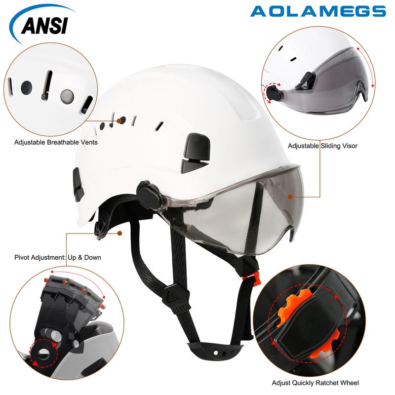 AOLAMEGS CE Construction Safety Helmet with Black Sunglasses Goggles,Safety Protection,Outdoor Mountain Climbing Rescue Construction Site,Waterproof, Sweatproof, Shockproof,Adjustable Size 3