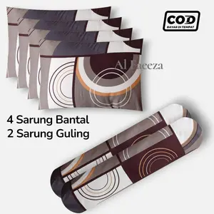 Satu Set isi 6pcs 4 Sarung Bantal & 2 Sarung Guling Bahan Katun Premium Adem Lembut Tidak Luntur BISA COD