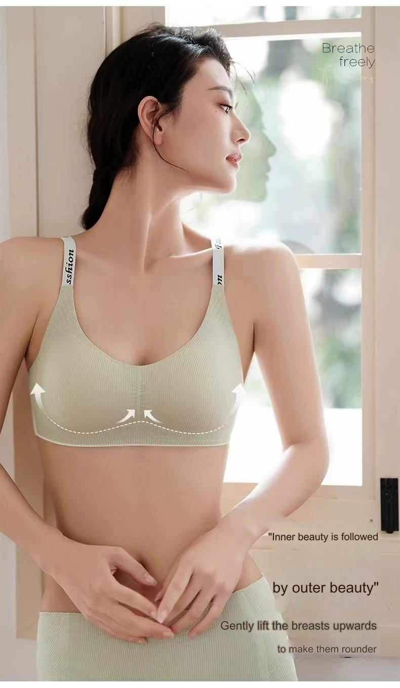 Product Introduction of Letter Braces Seamless Underwear Small Chest Push up Spring and Summer Thin and Comfortable Breathable Belly Extraction Breast Fixed Cup Sports Bra 10