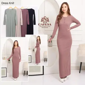Gafesa - Dress Knit Lengan Panjang Dada Kancing / Long Dress Wanita Jumbo Premium