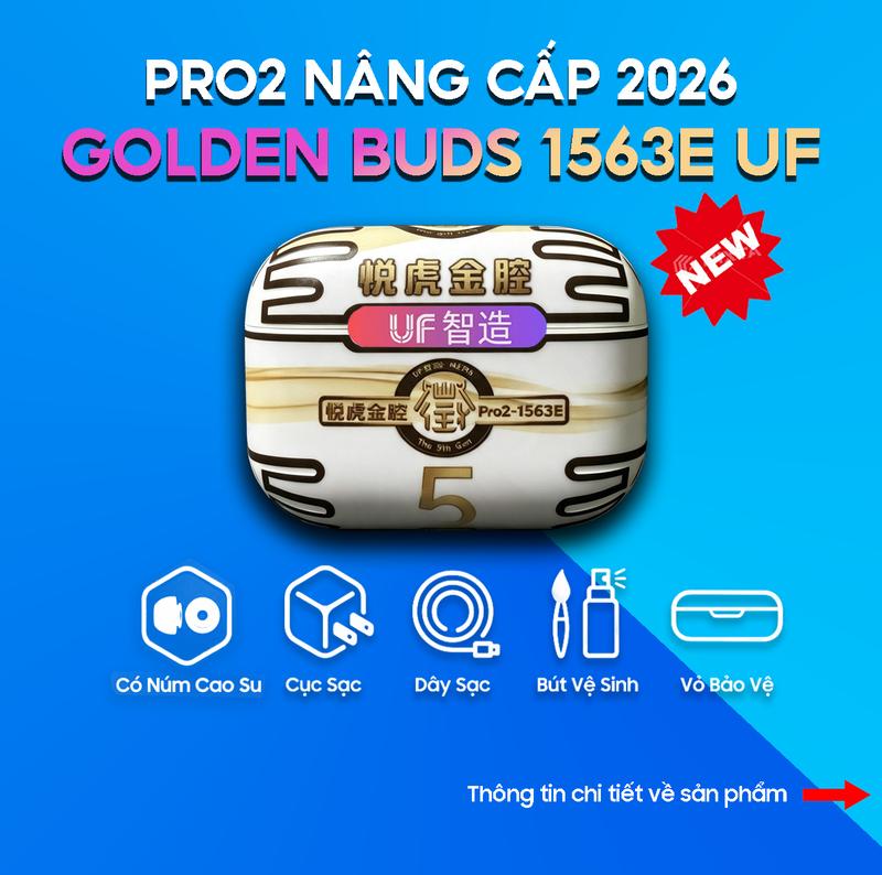 Tai Nghe Hổ Vằn Pro2 1563E GOLDEN BUDS UF 2026 , Chống Ồn Chủ Động 40ĐB, Cảm Biến Hồng Ngoại, Cảm Ứng Lực , Micro Khử Ồn ENC V2, Version 2026, Pin 8H, Đầy đủ tính năng, Nhét Tai, Nghe Nhạc, Earphone pro2