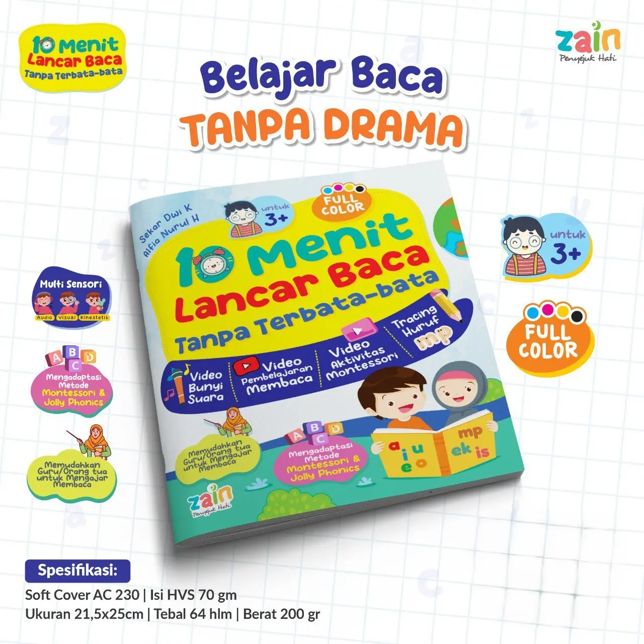 Buku 60 10 15 menit Lancar Membaca Baca Tanpa Terbata - bata Cerita Bergambar Metode Montessori Dan Jolliy phonics Anak PAUD TK SD Zain Aqwam