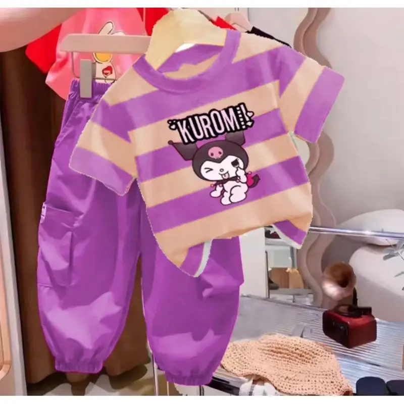 Baju Setelan Anak Perempuan KUROMI Jogger Panjang Kaos Anak Motif Kartun Usia 1-5 Tahun