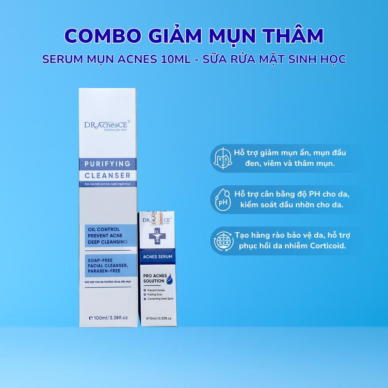 Combo Hỗ Trợ Loại Bỏ Mụn Thâm Giảm Mụn DracnesCE - Serum Mụn Acnes 10ml Sữa Rửa Mặt Kiểm Soát Nhờn Purifying Cleanser 100ml Skincare - Dược Mỹ Phẩm Việt Nam Nữ Trà serum mụn