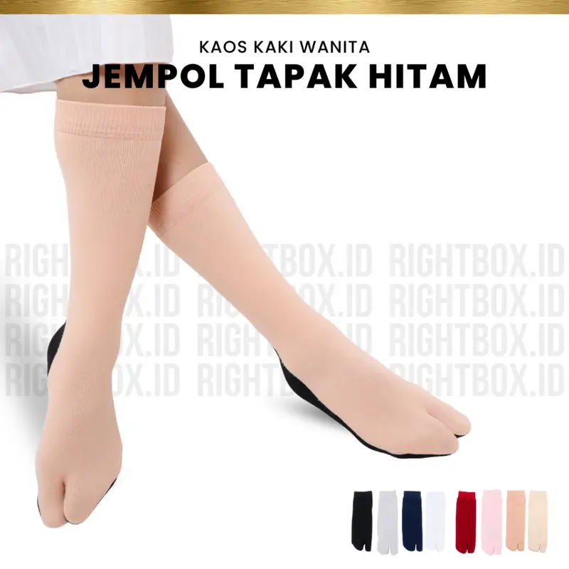 Rightbox  Kaos Kaki Muslimah Jempol Polos Telapak Hitam  Panjang dan Pendek Bahan Cotton Nylon [Bekasi] 0