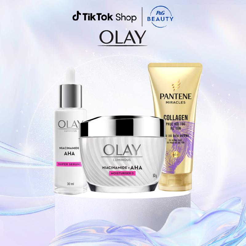 [KOC] Combo 3: Kem Dưỡng Ẩm + Super Serum Sáng Da, Mờ Thâm Mụn OLAY LUMINOUS NIACINAMIDE AHA (50G + 30ML) Và Dầu Xả Pantene Miracles Phục Hồi Hư Tổn / Ngăn Rụng Tóc 150ML