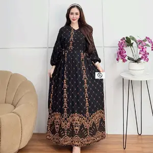 Gamis Karina Dress Bahan Rayon Tebal Super Nyaman Busui Friendly Homedress Lengan Panjang Ukuran LD 120 cm PB 128-130 cm Cocok untuk Ibu Menyusui