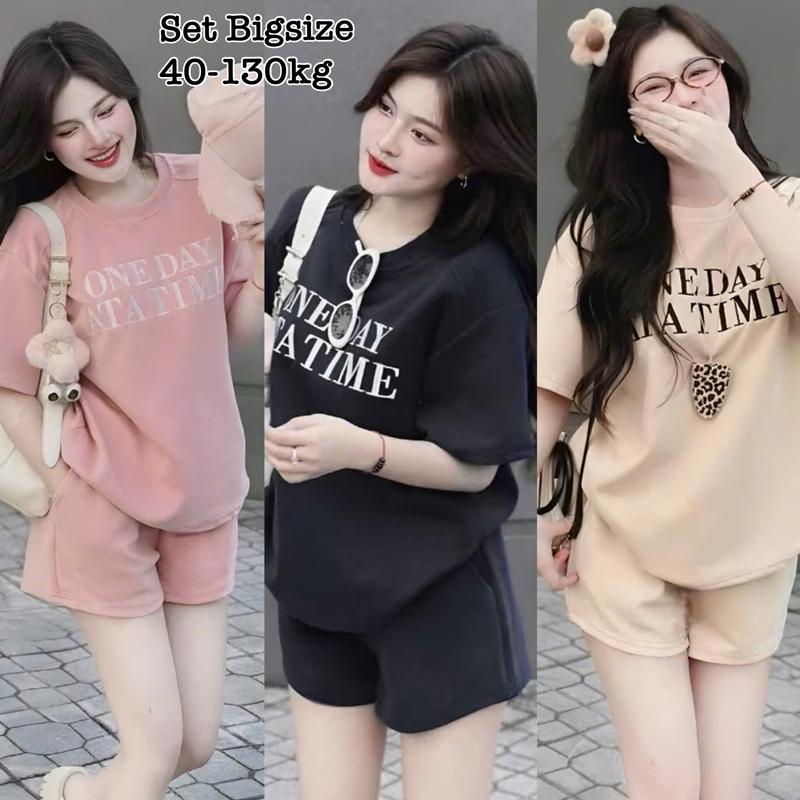 Thời Trang Bigsize - Set Bộ Đùi Bigsize in Chữ Thun Tăm cổ tròn Hot Hit Nữ Cao Cấp Xinh Đẹp Sang Trọng Mặc Hè Dễ Thương Giá Rẻ 40-95kg Én Nhỏ Có Bigsize Nhung Đen Voi Kem Tím - 2437