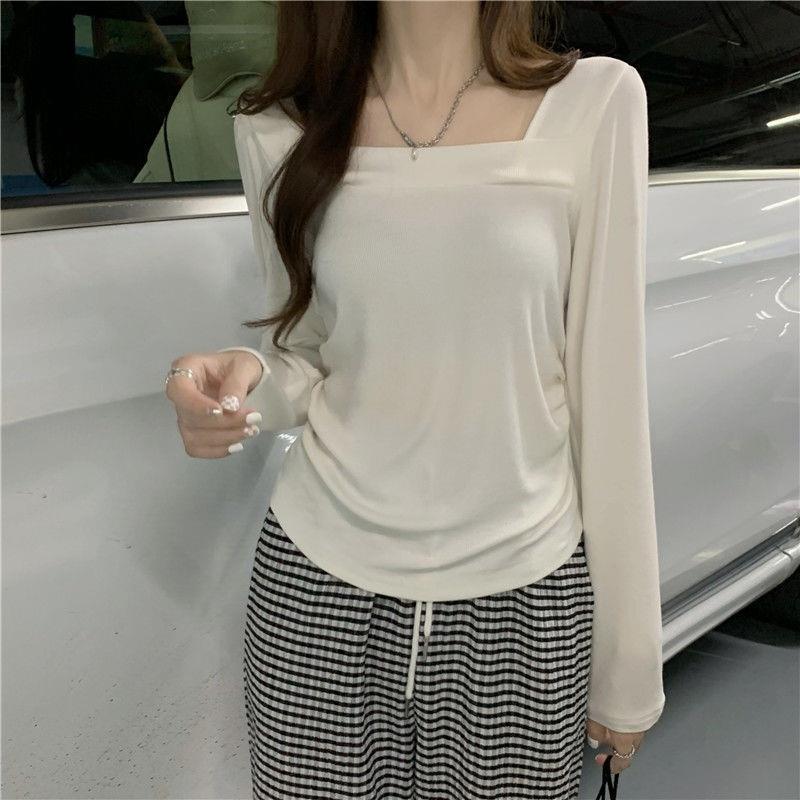 Baju Atasan Wanita Kaos Kerah Persegi Fashion Korean Style Wanita Lengan Panjang - BJ1690 8