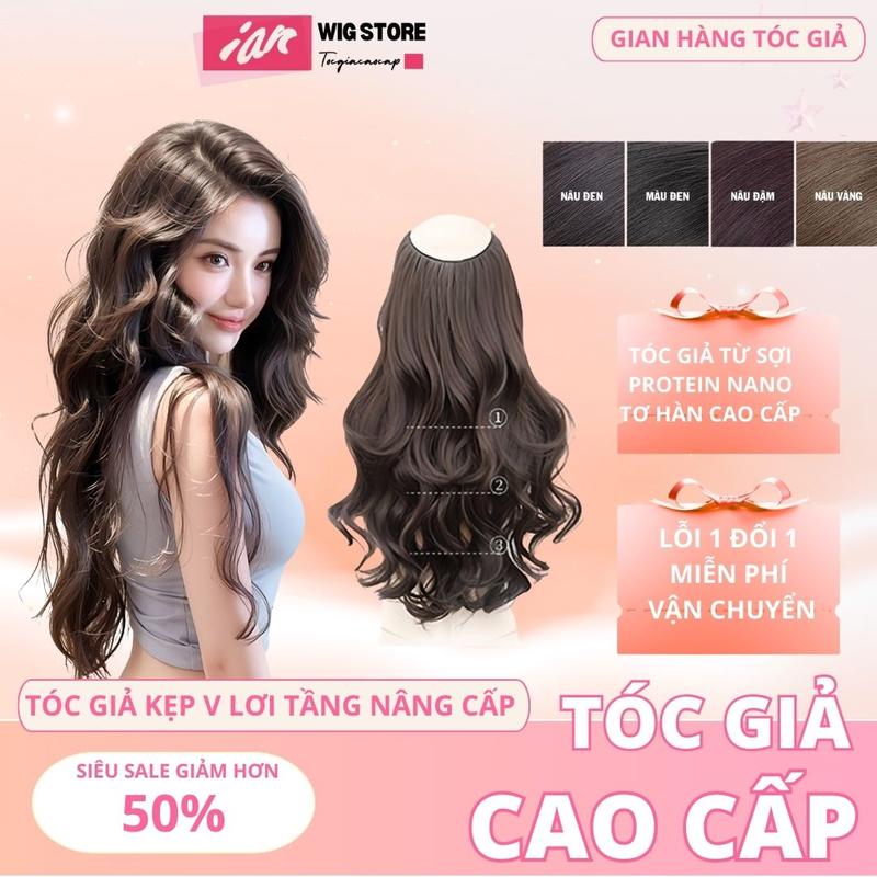 Tóc kẹp dải xoăn sóng cao cấp- Tóc kẹp dải 3/4 đầu xoăn đẹp Women Wig