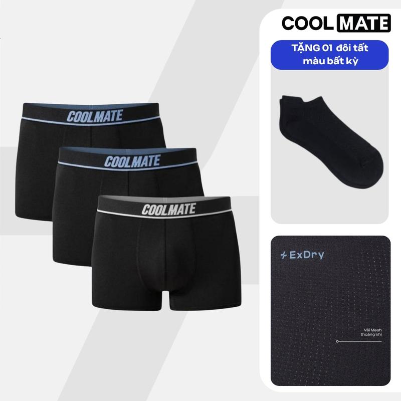 [TẶNG 01 đôi tất] Combo 3 Quần lót nam Trunk Active Mesh kháng khuẩn, quần sịp nam chất mát, quần sịp đùi nam, boxer - Coolmate
