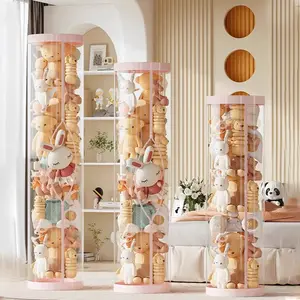 Orderly Home.ID Storage Bucket Boneka Transparan Gaya Gesper Dengan Penutup Tabung Penyimpanan Boneka Berkapasitas Besar Dudukan untu