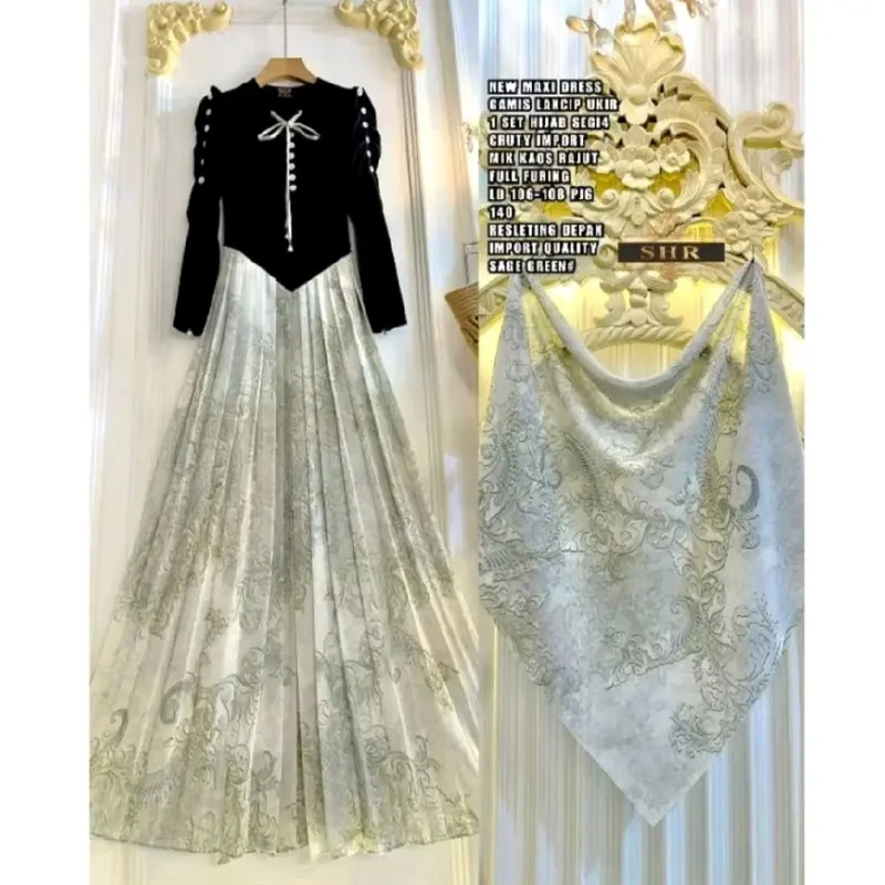 GAMIS SHR ORIGINAL SET HIJAB KAOS RAJUT MIX CERUTY IMPORT KODE: JA 1
