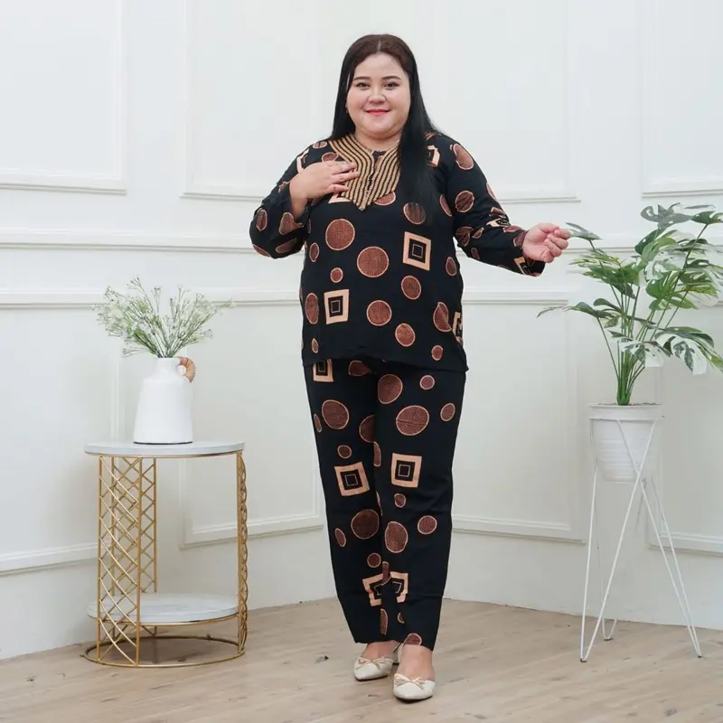 Setelan Baju Celana Wanita Dewasa Lengan Panjang Kombinasi Renda Terbaru Bahan Rayon Motif Kekinian  Viral terbaru2024 5