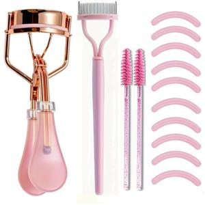 Conjunto de rizadores de pestañas a la moda, incluye separador de pestañas, cepillo para pestañas y almohadillas de repuesto para pestañas; ofrece un excelente efecto de rizado y es una herramienta perfecta para el maquillaje de pestañas. Fácil de llevar.