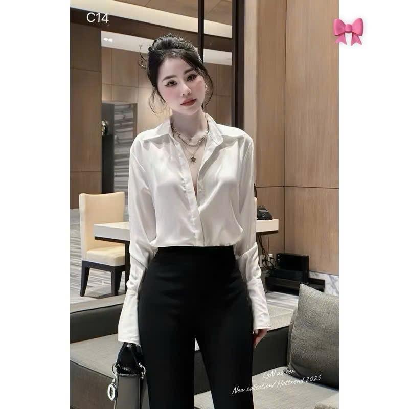 SƠ MI TAY DÀI LỤA TRƠN SATIN SANG TRỌNG -H31 2