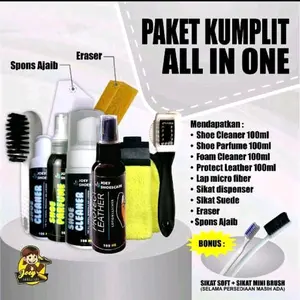 Joey Paket Premium Kumplit Shoe Cleaner & Foam Cleaner 100ml + Shoe Parfum 100ml + Lap Microfiber + Sikat Pembersih Bonus Sikat Soft & Sikat Mini Brush+suede+leather