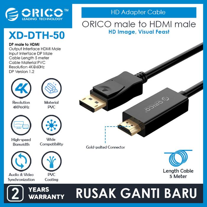 Gambar ORICO DP male to HDMI male HD Adapter Cable 5M - XD-DTH4-50 dari ORICO INDONESIA Official Shop Kota Administrasi Jakarta Utara Tokopedia