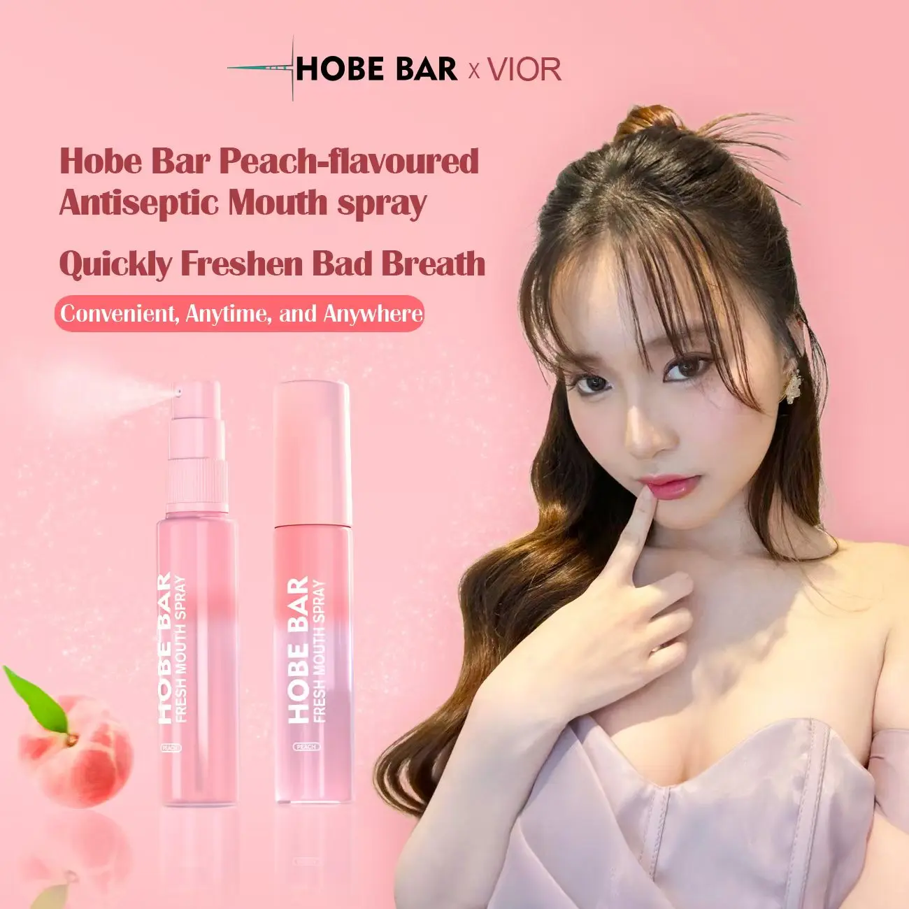 HOBE BAR Probiotic Oral Spray - Sugar-Free, Alcohol-Free, and Preservative-Free, Peach Mint Flavor for Fresh Breath (20 ml) hobe  bar pewangi mulut semprot mouth spray parfum  mulut Liquid