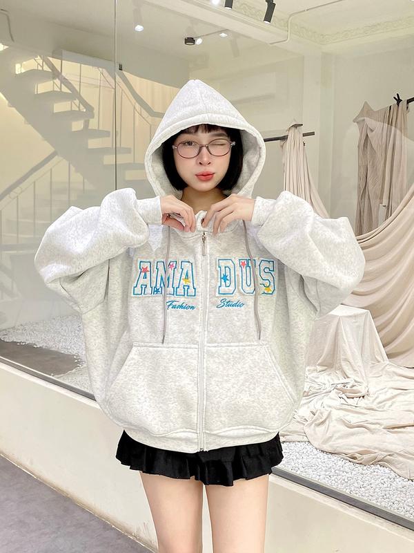  Hoodie Zip Boxy Cúc Bấm Thêu Ngôi Sao Đắp Vải Amadus Nỉ Bông Unisex Nam Nữ Tay Phồng - HDB10 
