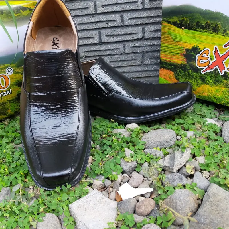 Sepatu devano fantofel pantofel  kerja kantor kulit pria Shoes Hitam 1