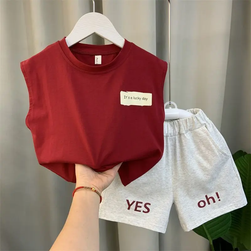Bộ Đồ Em Bé Bé Trai, Thời Trang Và Dễ Phối Đồ, Thoáng Khí, Bộ Áo Ba Lỗ Quần Áo Không Tay Hợp Xu hướng Cho Bé Trai Và Trẻ Em, Bộ Đồ Vest Quần Áo Không Tay, Thiết Kế Ruffle Và Đẹp Trai, Bộ Đồ Hai Mảnh, Bộ Đồ Bụng 9,5, 2024