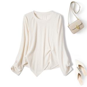 Kemeja-T Lengan Panjang, Gaya Baru Musim Luruh, Rekaan Saiz Besar, Pinggang Tidak Teratur, Bahagian Atas Asas Bahu Biasa, 80211