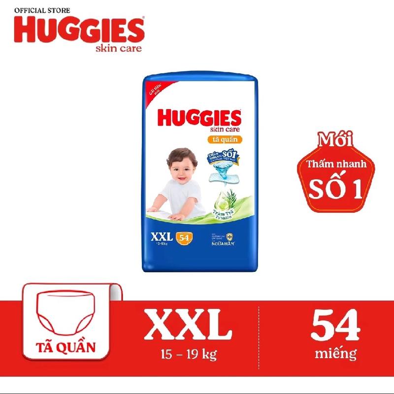 Tã Quần Huggies Skincare tràm trà XXL54 bao bì dính keo
