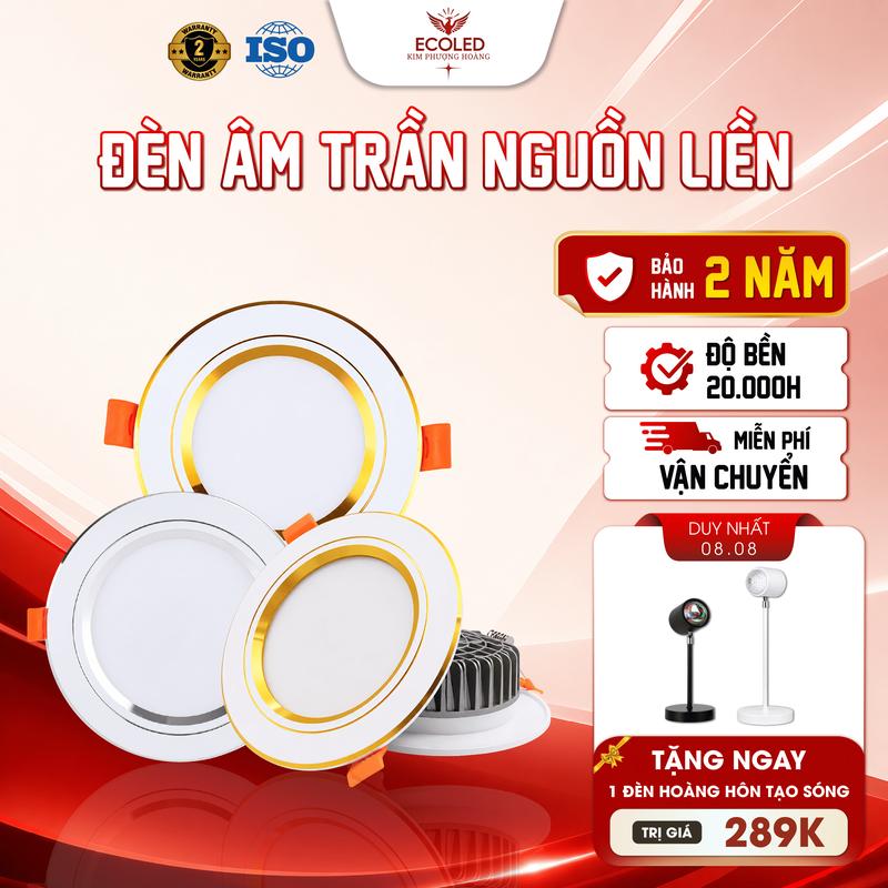 Nguồn liền Đèn LED âm trần nguồn liền 3 màu ánh sáng, 7W 9W - Phi 90, đèn…