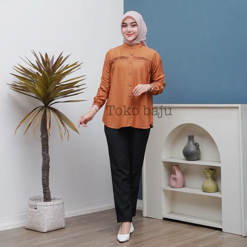 ARYANI BLOUSE polo linen LD 130 Atasan Wanita Baju Panjang
