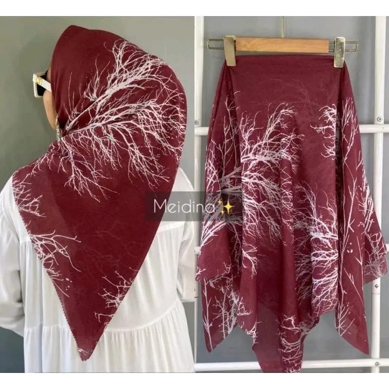 Hijab Segi Empat Voal Premium Lasur Cut Motif Akar Mewah - Square Kerudung Muslim