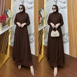 Alena dress Gamis Kondangan Mewah Brokat Kombinasi Ceruty Babydoll Baju Gamis Lebaran Trend 2026 Mahogany Dress Casual Wanita Remaja Dress Anggun Dewasa Kekinian Gamis Pesta wanita Simple Nyaman