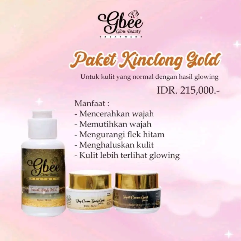 Gbee Glow Beauty Skincare Paket Gold Untuk Semua Jenis Kulit Untuk Pemutihan Kontrol Minyak Bebas Alkohol Kulit sensitif Wajah sebagai Perawatan untuk kulit Kusam