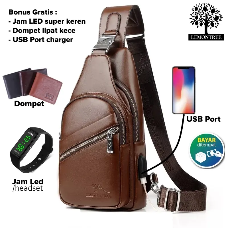 Tas selempang pria kulit  slingbag premium tahan air waterproof/Ja