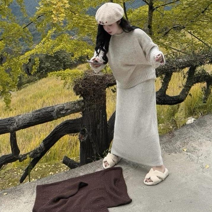    QC Chính Phẩm  Live Sao Gửi Vậy   Set Len Nhũ Basic  Bling Bling Áo Cổ Tròn Dài Tay Kèm Chân Váy Xuông Cạp Chun Cho Nữ Phù Hợp Nhiều Dịp By DiepGZ261025 